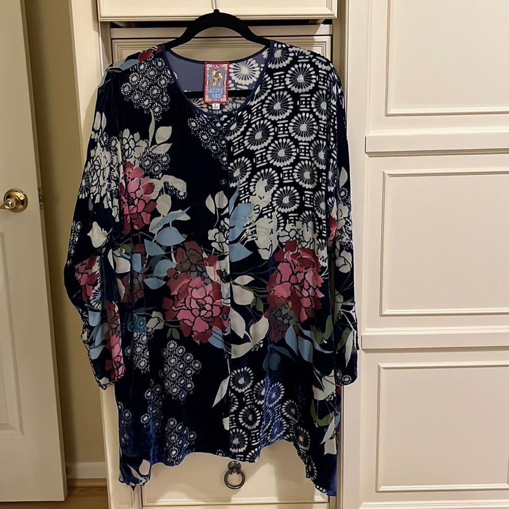 Johnny Was Velvet burnout blouse size XL
